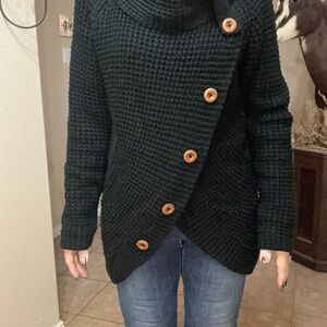 Women's Black Button-Up Look Sweater